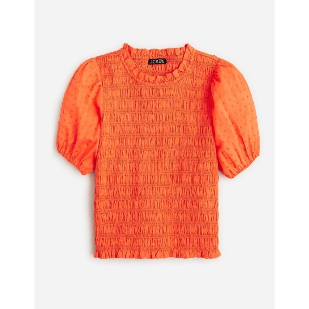 J. Crew Spring 23 Puff-Sleeve Textured Voile Smoked Top Women XXS Orange Top